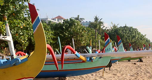 Jukung boats on sanur beach in bali